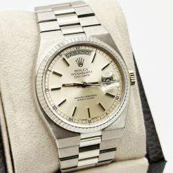 Pre Owned Rolex Oysterquartz Day-Date 19019 Quartz 18k White Gold Men's Wristwatch 36 mm