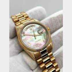 Pre Owned Rolex President Day-Date 118235 Automatic Tahitian Mother of Pearl 18k Rose Gold Men's Wristwatch 36 mm