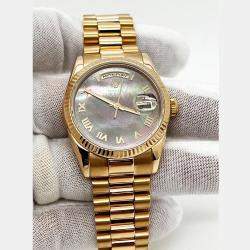 Pre Owned Rolex President Day-Date 118235 Automatic Tahitian Mother of Pearl 18k Rose Gold Men's Wristwatch 36 mm