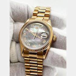 Pre Owned Rolex President Day-Date 118235 Automatic Tahitian Mother of Pearl 18k Rose Gold Men's Wristwatch 36 mm