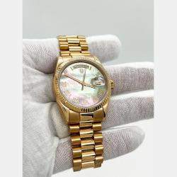 Pre Owned Rolex President Day-Date 118235 Automatic Tahitian Mother of Pearl 18k Rose Gold Men's Wristwatch 36 mm