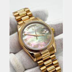 Pre Owned Rolex President Day-Date 118235 Automatic Tahitian Mother of Pearl 18k Rose Gold Men's Wristwatch 36 mm