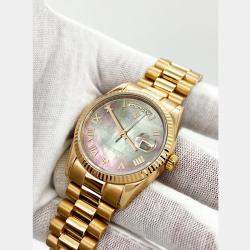 Pre Owned Rolex President Day-Date 118235 Automatic Tahitian Mother of Pearl 18k Rose Gold Men's Wristwatch 36 mm
