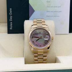 Pre Owned Rolex President Day-Date 118235 Automatic Tahitian Mother of Pearl 18k Rose Gold Men's Wristwatch 36 mm