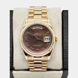 Pre Owned Rolex President Day-Date 118235 Automatic Tahitian Mother of Pearl 18k Rose Gold Men's Wristwatch 36 mm