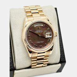 Pre Owned Rolex President Day-Date 118235 Automatic Tahitian Mother of Pearl 18k Rose Gold Men's Wristwatch 36 mm