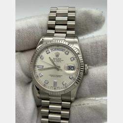 Pre Owned Rolex President Day-Date 118239 Automatic Silver Diamond 18k White Gold Men's Wristwatch 36 mm