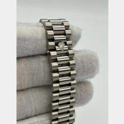 Pre Owned Rolex President Day-Date 118239 Automatic Silver Diamond 18k White Gold Men's Wristwatch 36 mm
