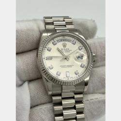 Pre Owned Rolex President Day-Date 118239 Automatic Silver Diamond 18k White Gold Men's Wristwatch 36 mm