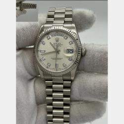 Pre Owned Rolex President Day-Date 118239 Automatic Silver Diamond 18k White Gold Men's Wristwatch 36 mm