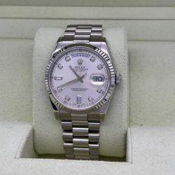 Pre Owned Rolex President Day-Date 118239 Automatic Silver Diamond 18k White Gold Men's Wristwatch 36 mm