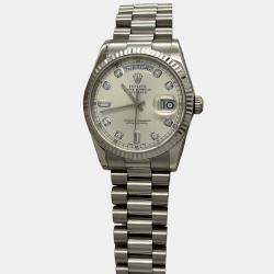 Pre Owned Rolex President Day-Date 118239 Automatic Silver Diamond 18k White Gold Men's Wristwatch 36 mm