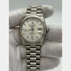 Pre Owned Rolex President Day-Date 118239 Automatic Silver Diamond 18k White Gold Men's Wristwatch 36 mm