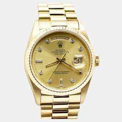 Pre Owned Rolex President Day-Date 18038 Automatic Champagne Diamond 18k Yellow Gold Men's Wristwatch 36 mm