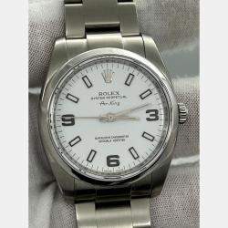 Pre Owned Rolex Air-King 114200 Automatic White Stainless Steel Men's Wristwatch 34 mm