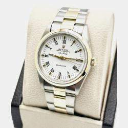 Pre Owned Rolex Air-King 14000 Automatic White 14k Yellow Gold Stainless Steel Men's Wristwatch 34 mm