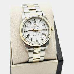 Pre Owned Rolex Air-King 14000 Automatic White 14k Yellow Gold Stainless Steel Men's Wristwatch 34 mm