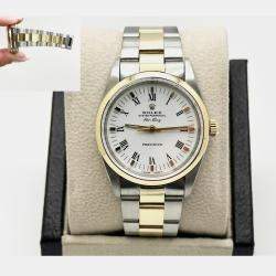 Pre Owned Rolex Air-King 14000 Automatic White 14k Yellow Gold Stainless Steel Men's Wristwatch 34 mm