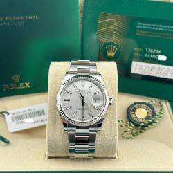 Pre Owned Rolex Datejust 126234 Automatic Silver Stainless Steel 18k White Gold Men's Wristwatch 36 mm