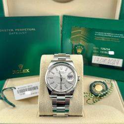 Pre Owned Rolex Datejust 126234 Automatic Silver Stainless Steel 18k White Gold Men's Wristwatch 36 mm