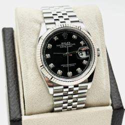 Pre Owned Rolex Datejust 126234 Automatic Black Diamond Stainless Steel Jubilee Men's Wristwatch 36 mm