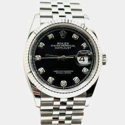 Pre Owned Rolex Datejust 126234 Automatic Black Diamond Stainless Steel Jubilee Men's Wristwatch 36 mm