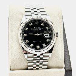 Pre Owned Rolex Datejust 126234 Automatic Black Diamond Stainless Steel Jubilee Men's Wristwatch 36 mm
