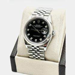 Pre Owned Rolex Datejust 126234 Automatic Black Diamond Stainless Steel Jubilee Men's Wristwatch 36 mm