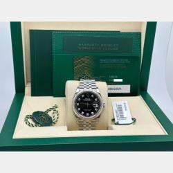 Pre Owned Rolex Datejust 126234 Automatic Black Diamond Stainless Steel Jubilee Men's Wristwatch 36 mm