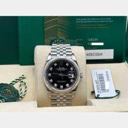 Pre Owned Rolex Datejust 126234 Automatic Black Diamond Stainless Steel Jubilee Men's Wristwatch 36 mm
