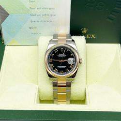 Pre Owned Rolex Datejust 116201 Automatic Black 18k Rose Gold Stainless Steel Men's Wristwatch 36 mm