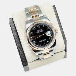 Pre Owned Rolex Datejust 116201 Automatic Black 18k Rose Gold Stainless Steel Men's Wristwatch 36 mm