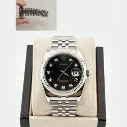 Pre Owned Rolex Datejust 116234 Automatic Black Diamond Stainless Steel Men's Wristwatch 36 mm