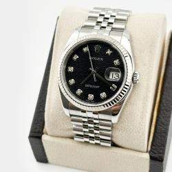Pre Owned Rolex Datejust 116234 Automatic Black Diamond Stainless Steel Men's Wristwatch 36 mm