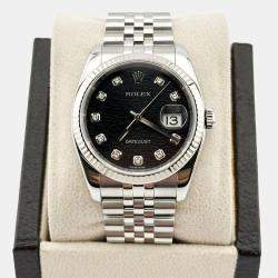 Pre Owned Rolex Datejust 116234 Automatic Black Diamond Stainless Steel Men's Wristwatch 36 mm