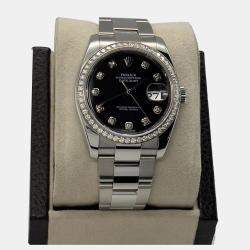 Pre Owned Rolex Datejust 116244 Automatic Black Diamond Stainless Steel Men's Wristwatch 36 mm