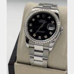 Pre Owned Rolex Datejust 116244 Automatic Black Diamond Stainless Steel Men's Wristwatch 36 mm