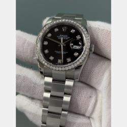 Pre Owned Rolex Datejust 116244 Automatic Black Diamond Stainless Steel Men's Wristwatch 36 mm