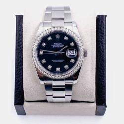 Pre Owned Rolex Datejust 116244 Automatic Black Diamond Stainless Steel Men's Wristwatch 36 mm