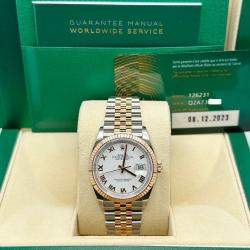 Pre Owned Rolex Datejust 126231 Automatic White 18k Rose Gold Stainless Steel Men's Wristwatch 36 mm