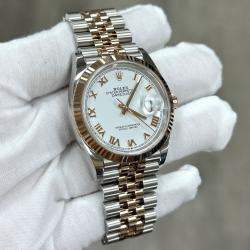 Pre Owned Rolex Datejust 126231 Automatic White 18k Rose Gold Stainless Steel Men's Wristwatch 36 mm