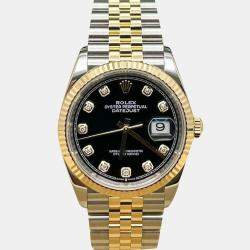 Pre Owned Rolex Datejust 126233 Automatic Black Diamond 18K Yellow Gold Stainless Steel Men's Wristwatch 36 mm