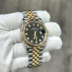 Pre Owned Rolex Datejust 126233 Automatic Black Diamond 18K Yellow Gold Stainless Steel Men's Wristwatch 36 mm
