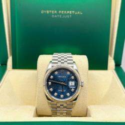 Pre Owned Rolex Datejust 126234 Automatic Blue Diamond 18K White Gold Stainless Steel Men's Wristwatch 36 mm