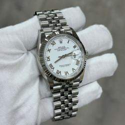Pre Owned Rolex Datejust 126234 Automatic White Stainless Steel 18K White Gold Men's Wristwatch 36 mm
