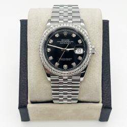Pre Owned Rolex Datejust 126284RBR Automatic Black Diamond Stainless Steel Men's Wristwatch 36 mm