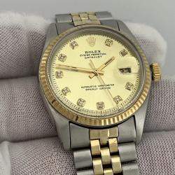 Pre Owned Rolex Datejust 1601 Automatic Champagne Diamond 14k Yellow Gold Stainless Steel Men's Wristwatch 36 mm
