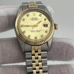 Pre Owned Rolex Datejust 1601 Automatic Champagne Diamond 14k Yellow Gold Stainless Steel Men's Wristwatch 36 mm