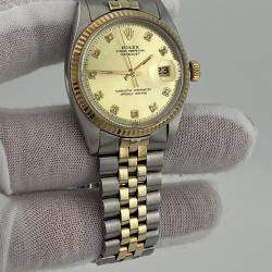 Pre Owned Rolex Datejust 1601 Automatic Champagne Diamond 14k Yellow Gold Stainless Steel Men's Wristwatch 36 mm