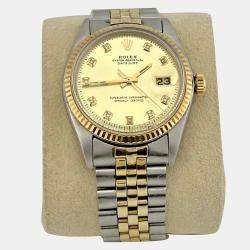 Pre Owned Rolex Datejust 1601 Automatic Champagne Diamond 14k Yellow Gold Stainless Steel Men's Wristwatch 36 mm
